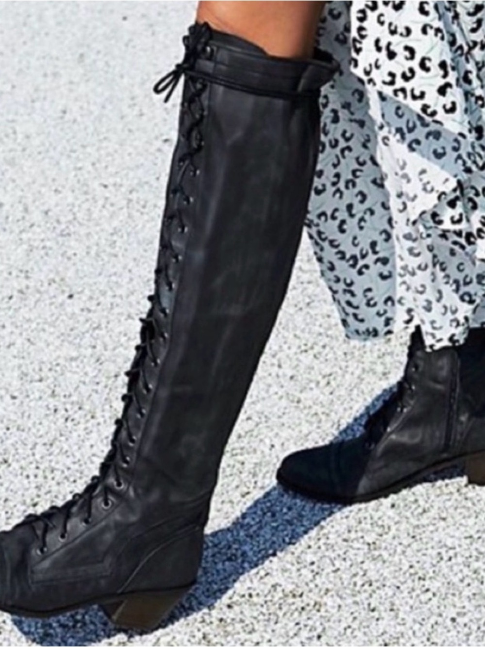 Jeffrey Campbell Black Lace-Up Knee-High Boots